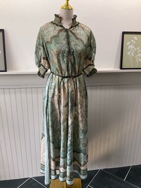 Zimmermann Wanderlust Paisley Silk Maxi Dress Sz 2 / US 8 NWT Belted Boho Luxe